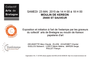 exposition et démonstration de gravure au Moulin de Kéréon à St Sauveur le 23 mai de 14h à 18h
